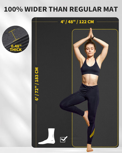 72''x48'' Large Yoga Mat, Extra Thick TPE Workout Mat | extra large exercise mat, non-slip TPE cushioning for joint relief, pilates stretching, apartment noise dampening