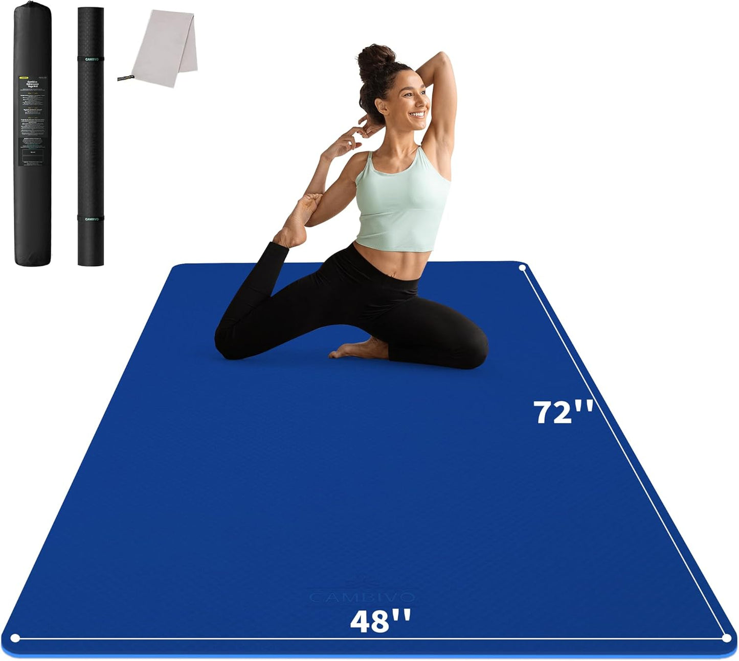 72''x48'' Large Yoga Mat, Extra Thick TPE Workout Mat | extra large exercise mat, non-slip TPE cushioning for joint relief, pilates stretching, apartment noise dampening