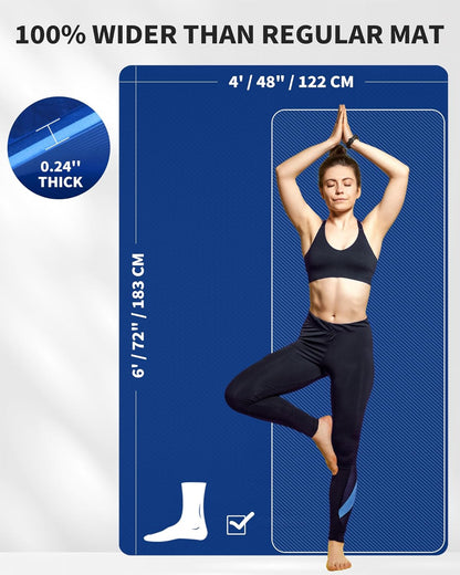 72''x48'' Large Yoga Mat, Extra Thick TPE Workout Mat | extra large exercise mat, non-slip TPE cushioning for joint relief, pilates stretching, apartment noise dampening