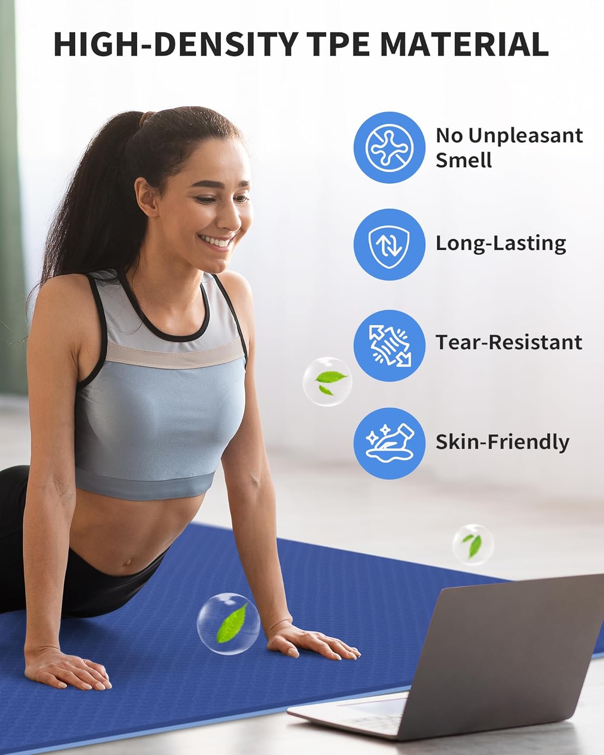 72''x48'' Large Yoga Mat, Extra Thick TPE Workout Mat | extra large exercise mat, non-slip TPE cushioning for joint relief, pilates stretching, apartment noise dampening