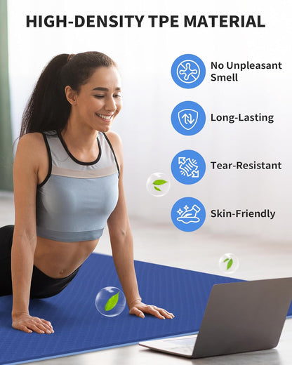 72''x48'' Large Yoga Mat, Extra Thick TPE Workout Mat | extra large exercise mat, non-slip TPE cushioning for joint relief, pilates stretching, apartment noise dampening