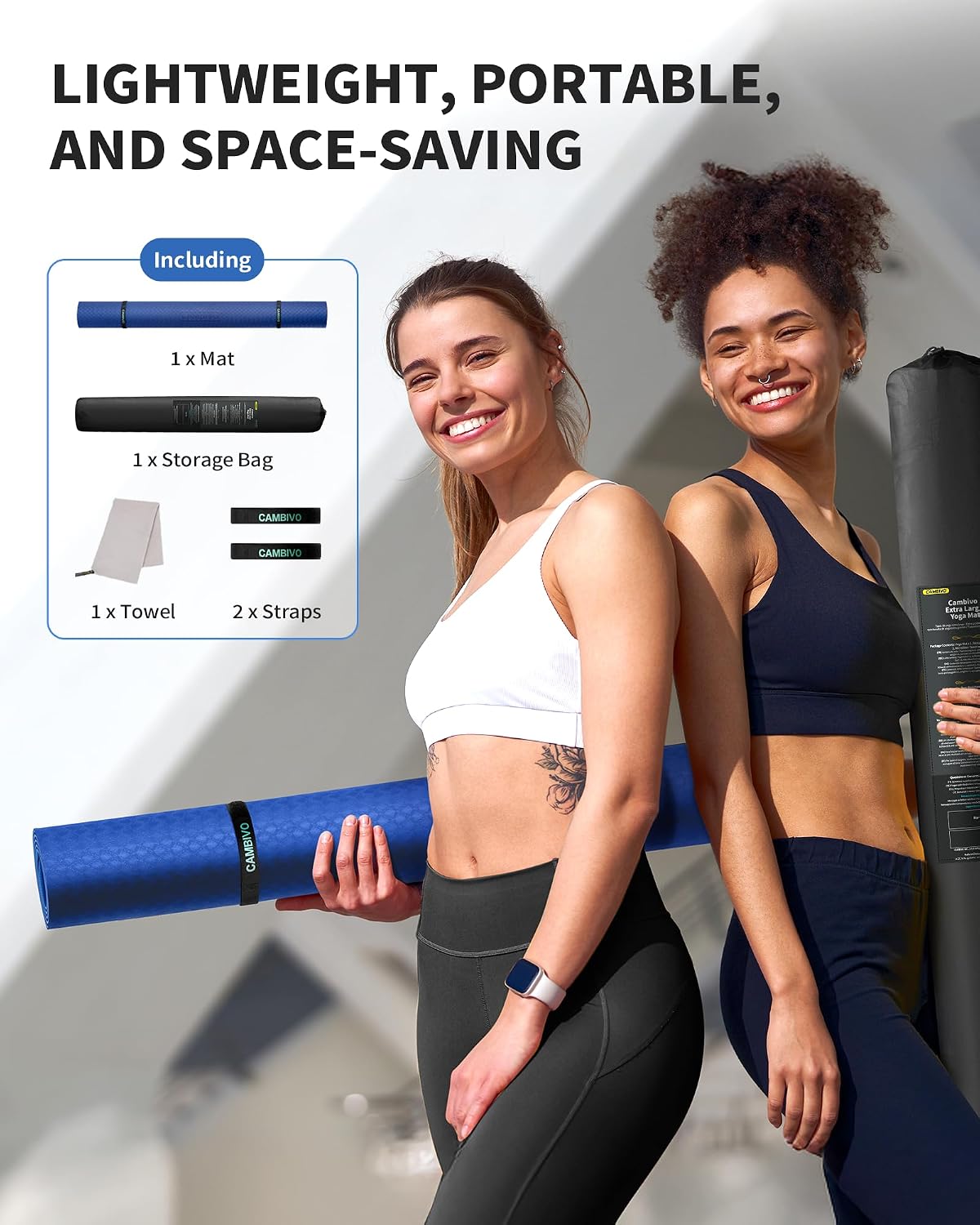 72''x48'' Large Yoga Mat, Extra Thick TPE Workout Mat | extra large exercise mat, non-slip TPE cushioning for joint relief, pilates stretching, apartment noise dampening