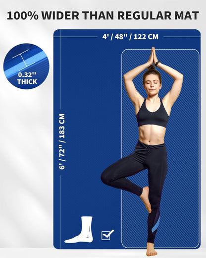 72''x48'' Large Yoga Mat, Extra Thick TPE Workout Mat | extra large exercise mat, non-slip TPE cushioning for joint relief, pilates stretching, apartment noise dampening
