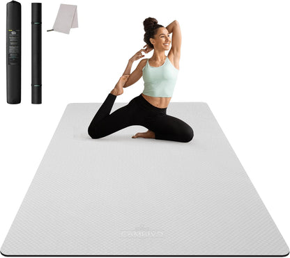 72''x48'' Large Yoga Mat, Extra Thick TPE Workout Mat | extra large exercise mat, non-slip TPE cushioning for joint relief, pilates stretching, apartment noise dampening