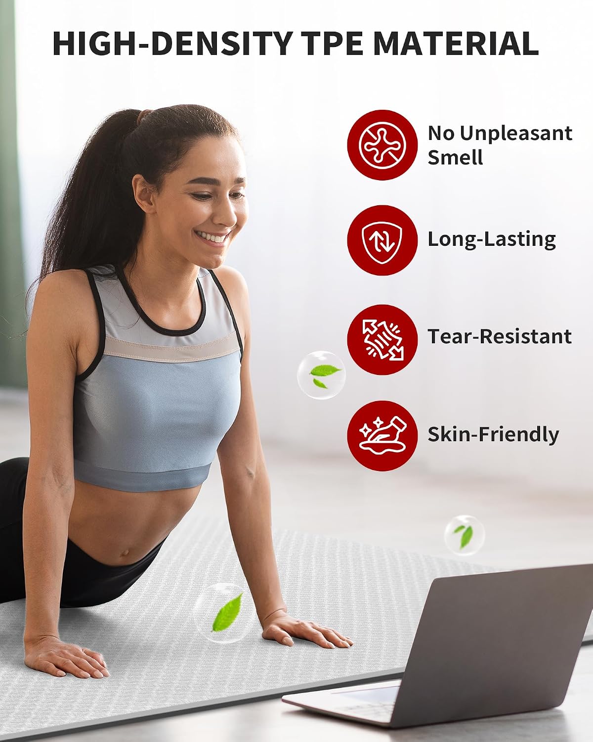 72''x48'' Large Yoga Mat, Extra Thick TPE Workout Mat | extra large exercise mat, non-slip TPE cushioning for joint relief, pilates stretching, apartment noise dampening