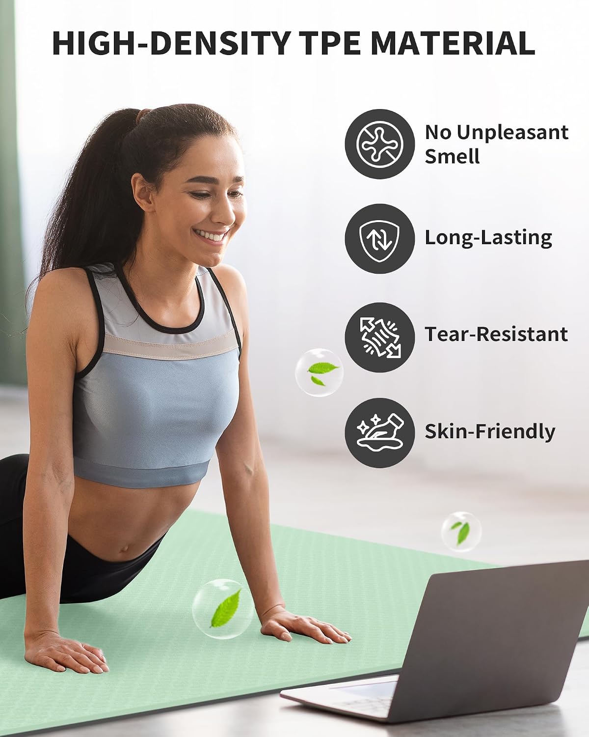 72''x48'' Large Yoga Mat, Extra Thick TPE Workout Mat | extra large exercise mat, non-slip TPE cushioning for joint relief, pilates stretching, apartment noise dampening