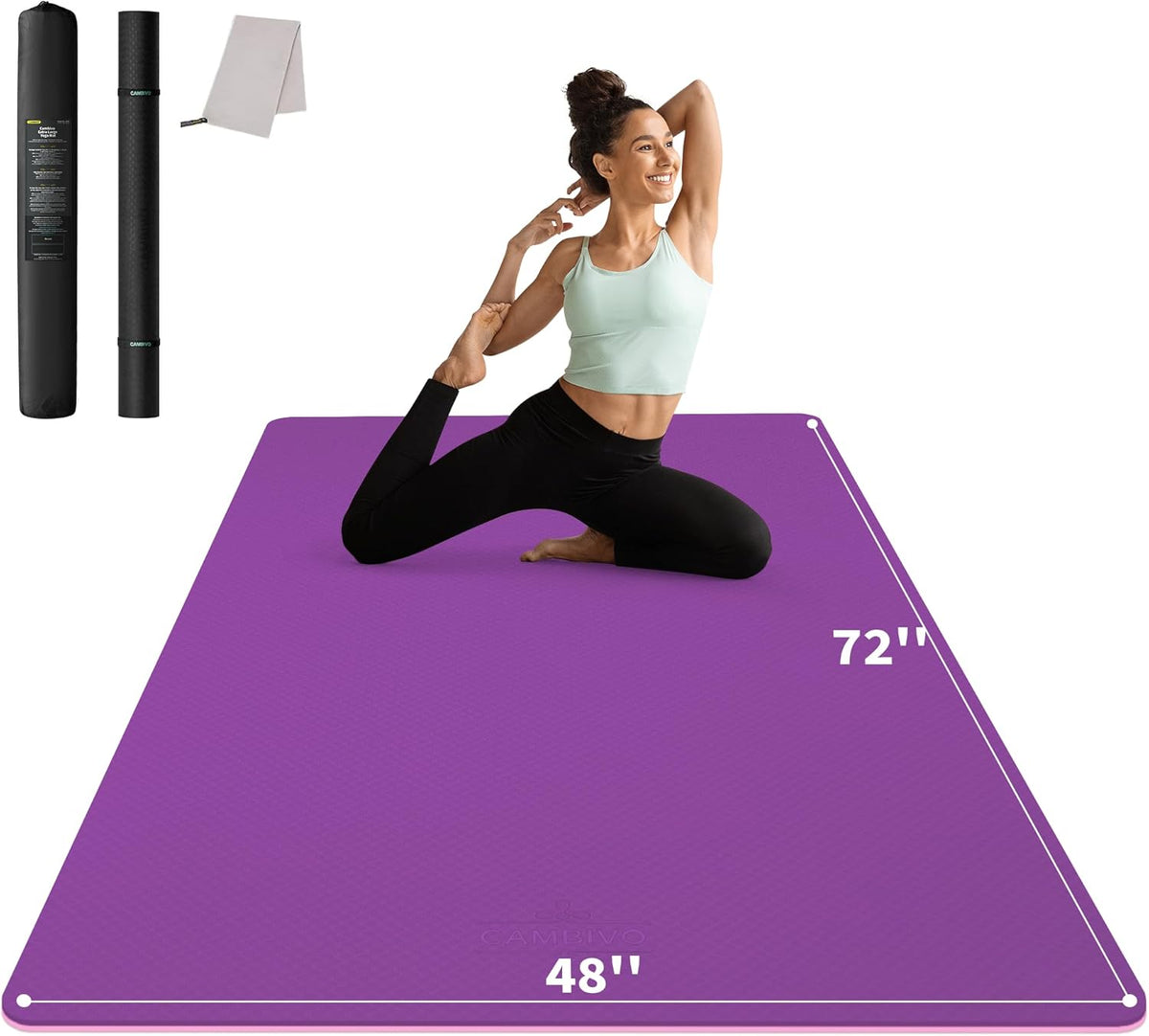 72''x48'' Large Yoga Mat, Extra Thick TPE Workout Mat | extra large exercise mat, non-slip TPE cushioning for joint relief, pilates stretching, apartment noise dampening