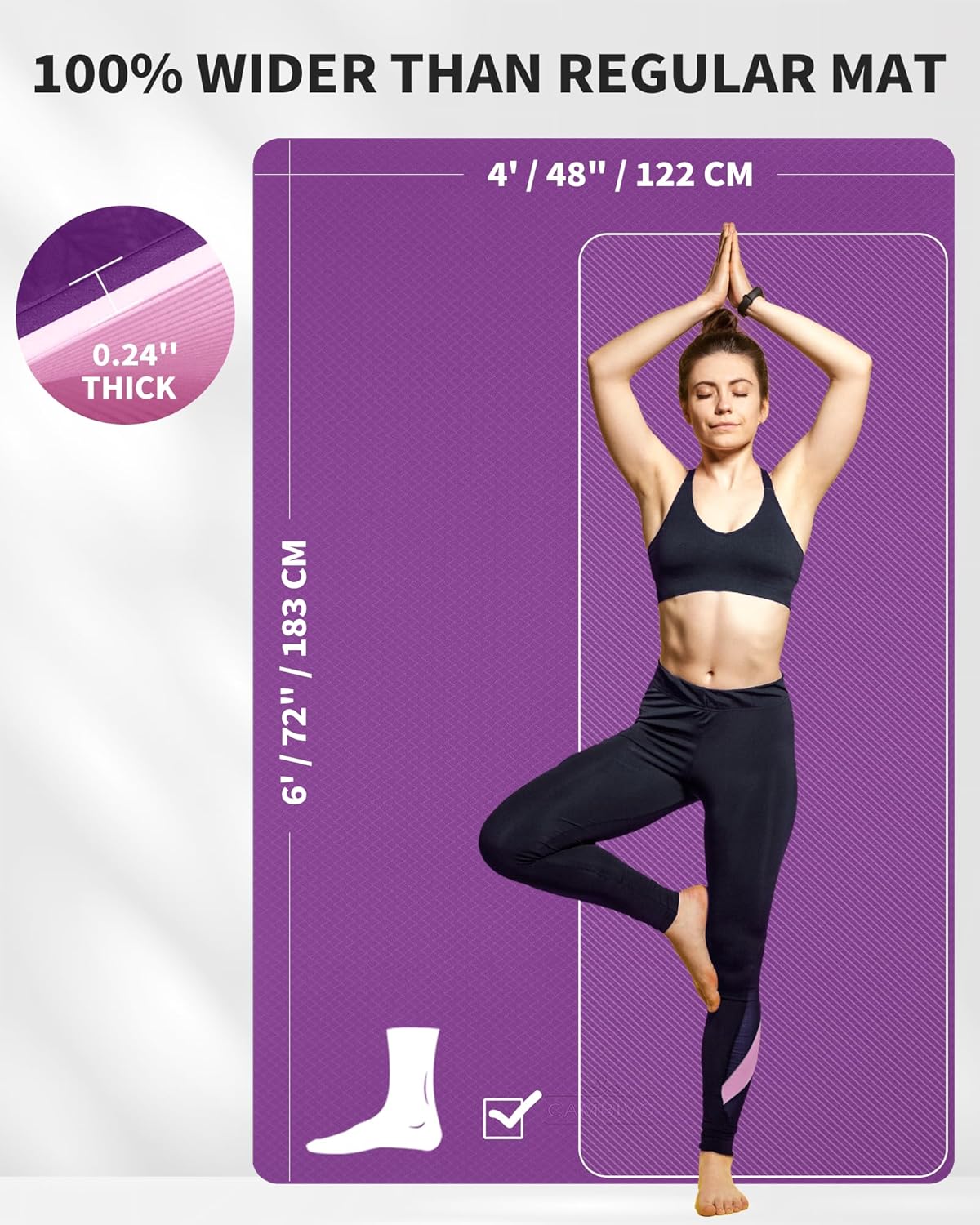 72''x48'' Large Yoga Mat, Extra Thick TPE Workout Mat | extra large exercise mat, non-slip TPE cushioning for joint relief, pilates stretching, apartment noise dampening