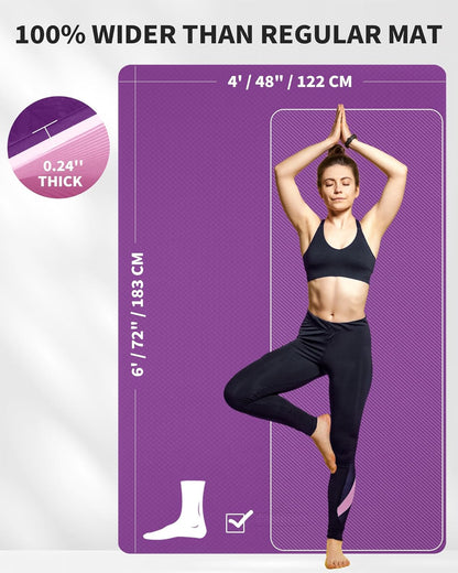 72''x48'' Large Yoga Mat, Extra Thick TPE Workout Mat | extra large exercise mat, non-slip TPE cushioning for joint relief, pilates stretching, apartment noise dampening