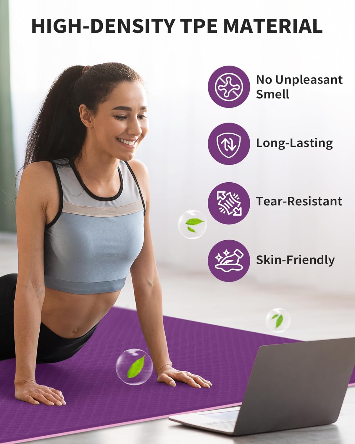 72''x48'' Large Yoga Mat, Extra Thick TPE Workout Mat | extra large exercise mat, non-slip TPE cushioning for joint relief, pilates stretching, apartment noise dampening