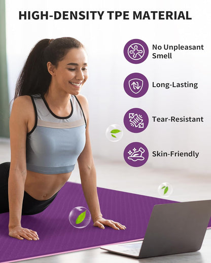 72''x48'' Large Yoga Mat, Extra Thick TPE Workout Mat | extra large exercise mat, non-slip TPE cushioning for joint relief, pilates stretching, apartment noise dampening