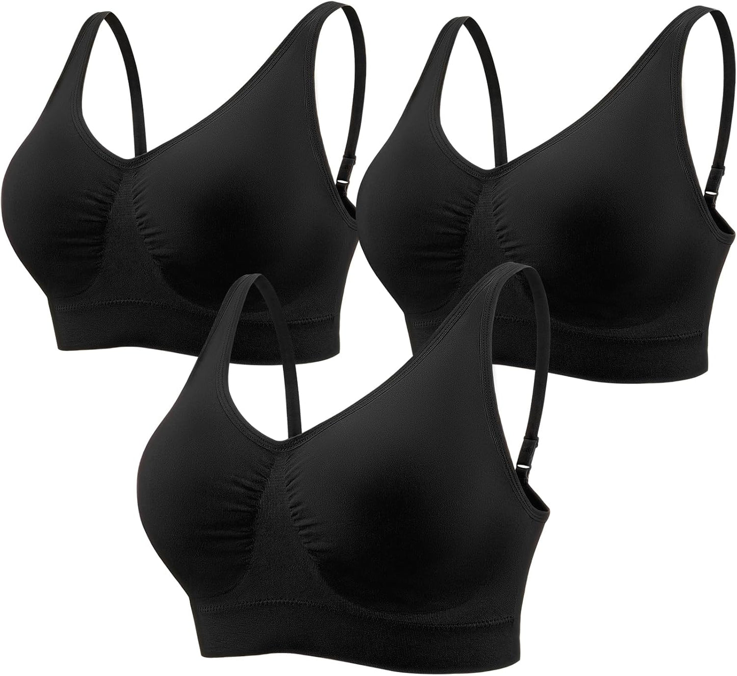 3-Pack Wireless Seamless Sports Bras for Women - Comfortable, Adjustable Straps, Removable Cups, Yoga & Daily Wear