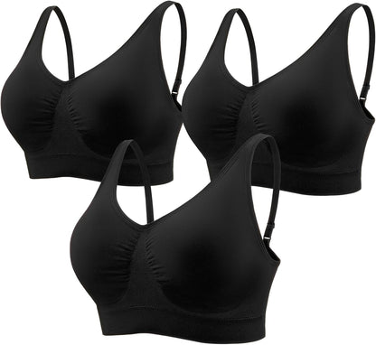 3-Pack Wireless Seamless Sports Bras for Women - Comfortable, Adjustable Straps, Removable Cups, Yoga & Daily Wear