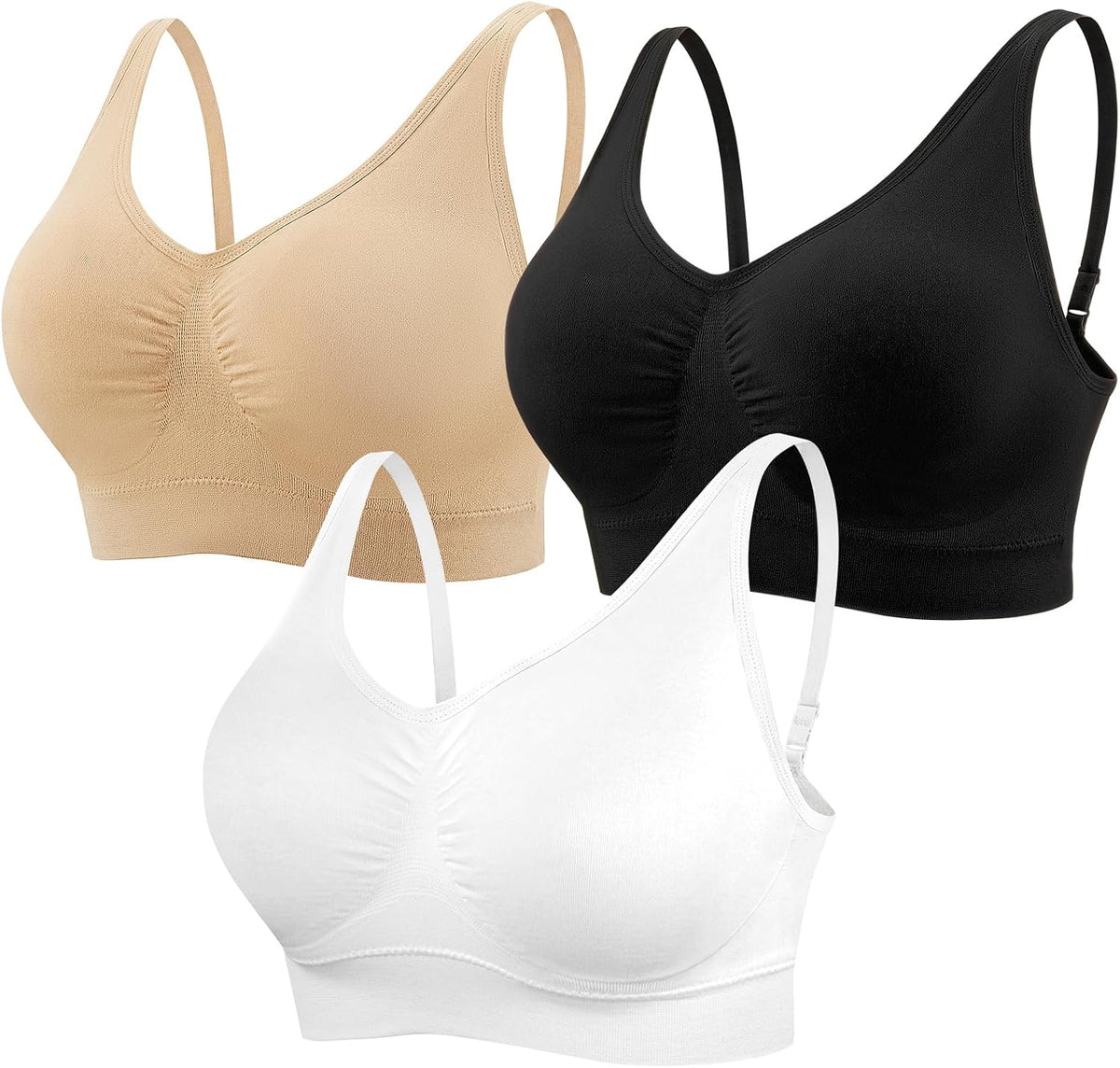3-Pack Wireless Seamless Sports Bras for Women - Comfortable, Adjustable Straps, Removable Cups, Yoga & Daily Wear