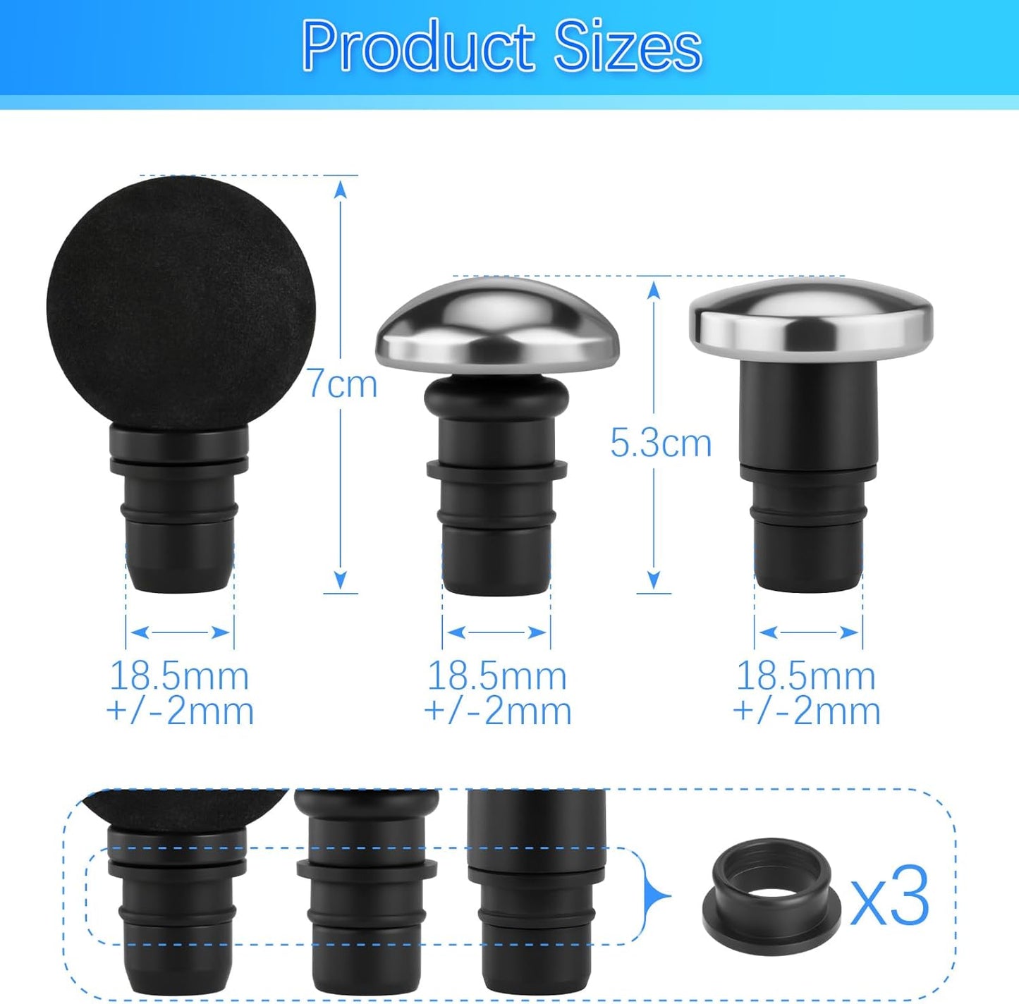 3 Pcs Massage Gun Heads Massager Gun Replaceable Attachment Adapter Deep Tissue Massager Gun Accessories for Runner Athletes Muscle Relaxation, Outer Dia.18.3-18.7 mm, with Mini Storage Bag