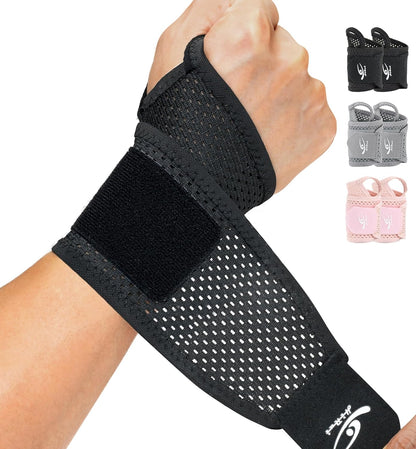 2-Pack Ultra-Thin Mesh Wrist Wraps - Breathable, Adjustable Wrist Support for Workouts & Daily Use - Unisex Wrist Brace for Pain Relief, Tendonitis, Carpal Tunnel - One Size Fits All (Black)