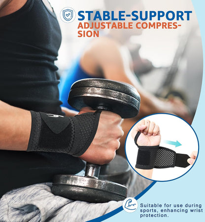 2-Pack Ultra-Thin Mesh Wrist Wraps - Breathable, Adjustable Wrist Support for Workouts & Daily Use - Unisex Wrist Brace for Pain Relief, Tendonitis, Carpal Tunnel - One Size Fits All (Black)