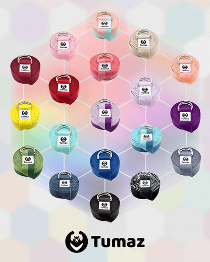 Yoga Strap for Stretching with Adjustable D-Ring, 6/8/10 ft | Adjustable D-Ring | Soft Cotton Blend | 15+ Colors | Non-Elastic Yoga Belt for Pilates Stretching & Physical Therapy
