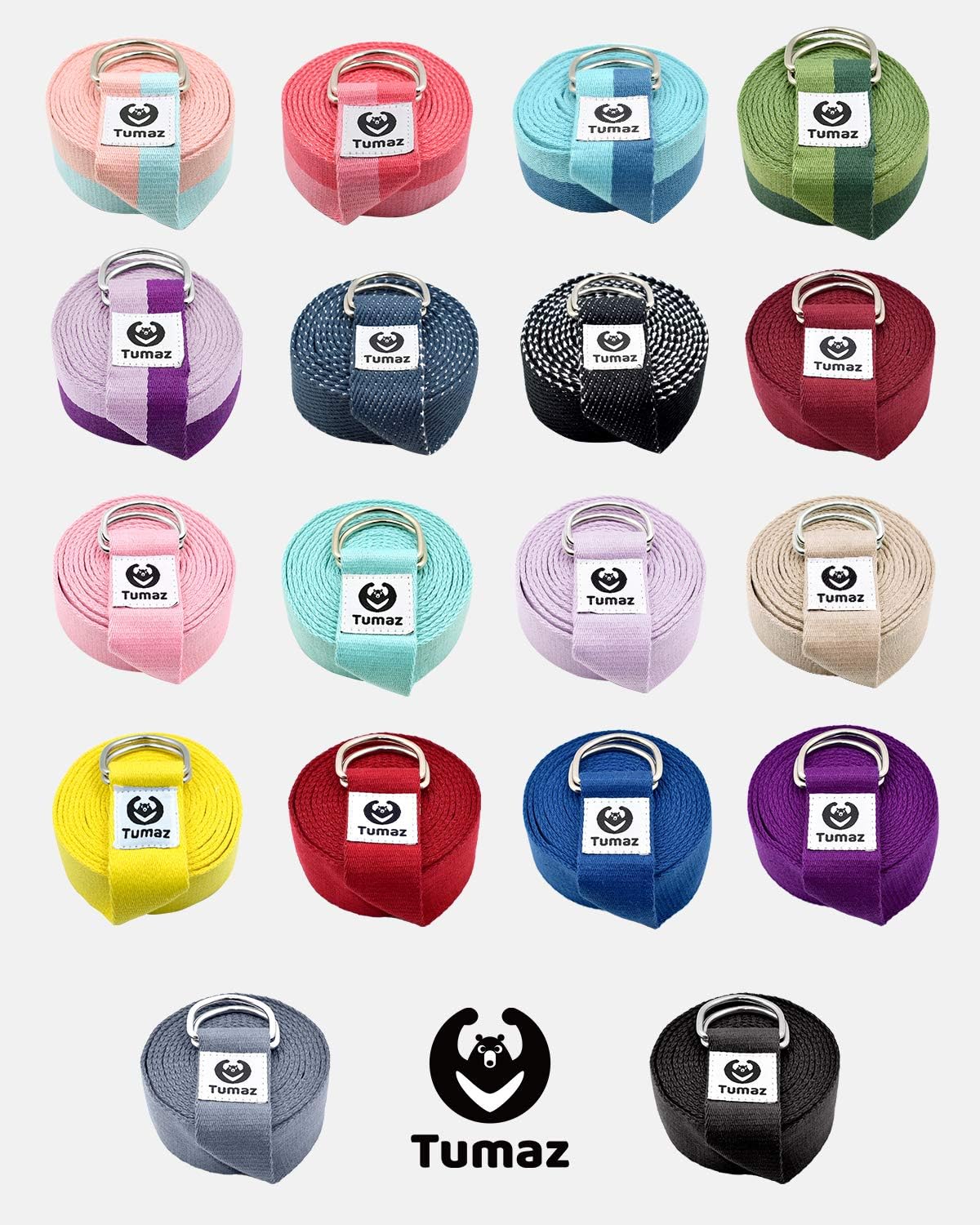 Yoga Strap for Stretching with Adjustable D-Ring, 6/8/10 ft | Adjustable D-Ring | Soft Cotton Blend | 15+ Colors | Non-Elastic Yoga Belt for Pilates Stretching & Physical Therapy