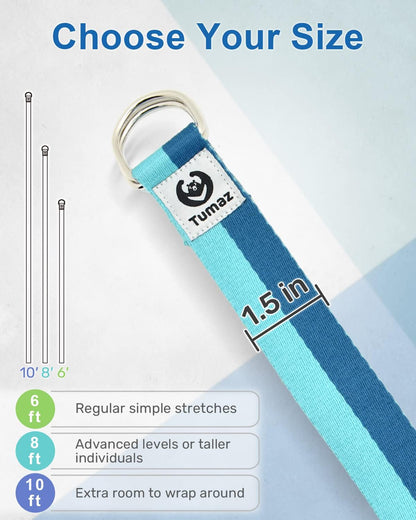 Yoga Strap for Stretching with Adjustable D-Ring, 6/8/10 ft | Adjustable D-Ring | Soft Cotton Blend | 15+ Colors | Non-Elastic Yoga Belt for Pilates Stretching & Physical Therapy