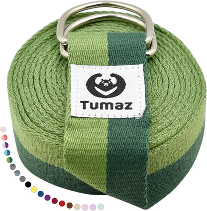 Yoga Strap for Stretching with Adjustable D-Ring, 6/8/10 ft | Adjustable D-Ring | Soft Cotton Blend | 15+ Colors | Non-Elastic Yoga Belt for Pilates Stretching & Physical Therapy