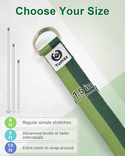Yoga Strap for Stretching with Adjustable D-Ring, 6/8/10 ft | Adjustable D-Ring | Soft Cotton Blend | 15+ Colors | Non-Elastic Yoga Belt for Pilates Stretching & Physical Therapy
