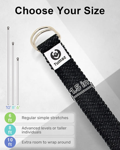 Yoga Strap for Stretching with Adjustable D-Ring, 6/8/10 ft | Adjustable D-Ring | Soft Cotton Blend | 15+ Colors | Non-Elastic Yoga Belt for Pilates Stretching & Physical Therapy