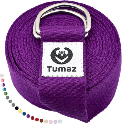 Yoga Strap for Stretching with Adjustable D-Ring, 6/8/10 ft | Adjustable D-Ring | Soft Cotton Blend | 15+ Colors | Non-Elastic Yoga Belt for Pilates Stretching & Physical Therapy