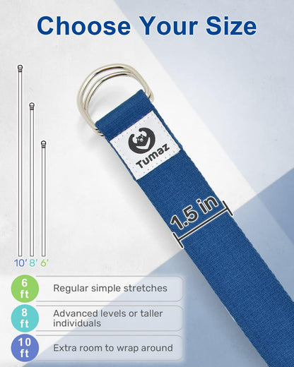 Yoga Strap for Stretching with Adjustable D-Ring, 6/8/10 ft | Adjustable D-Ring | Soft Cotton Blend | 15+ Colors | Non-Elastic Yoga Belt for Pilates Stretching & Physical Therapy
