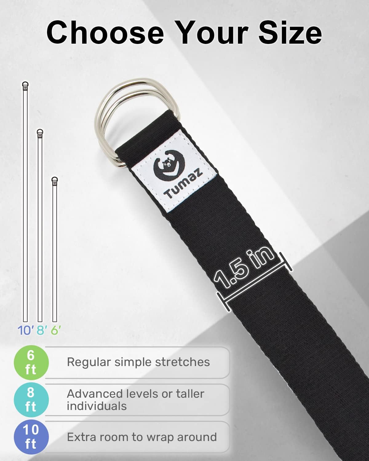 Yoga Strap for Stretching with Adjustable D-Ring, 6/8/10 ft | Adjustable D-Ring | Soft Cotton Blend | 15+ Colors | Non-Elastic Yoga Belt for Pilates Stretching & Physical Therapy