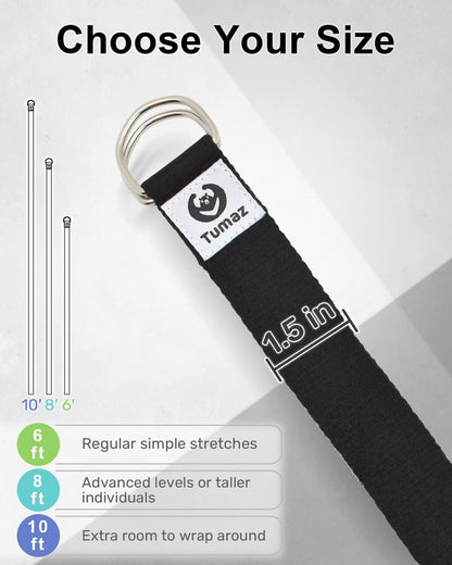 Yoga Strap for Stretching with Adjustable D-Ring, 6/8/10 ft | Adjustable D-Ring | Soft Cotton Blend | 15+ Colors | Non-Elastic Yoga Belt for Pilates Stretching & Physical Therapy