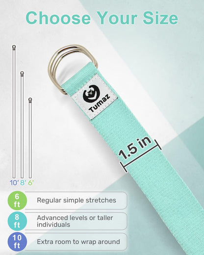 Yoga Strap for Stretching with Adjustable D-Ring, 6/8/10 ft | Adjustable D-Ring | Soft Cotton Blend | 15+ Colors | Non-Elastic Yoga Belt for Pilates Stretching & Physical Therapy