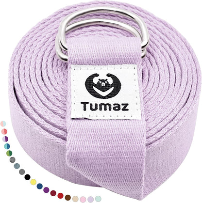 Yoga Strap for Stretching with Adjustable D-Ring, 6/8/10 ft | Adjustable D-Ring | Soft Cotton Blend | 15+ Colors | Non-Elastic Yoga Belt for Pilates Stretching & Physical Therapy