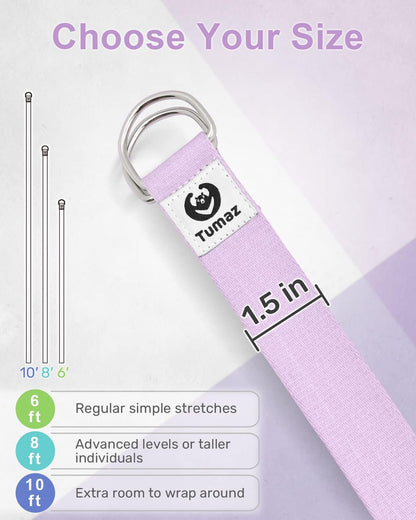 Yoga Strap for Stretching with Adjustable D-Ring, 6/8/10 ft | Adjustable D-Ring | Soft Cotton Blend | 15+ Colors | Non-Elastic Yoga Belt for Pilates Stretching & Physical Therapy