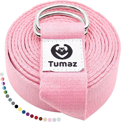 Yoga Strap for Stretching with Adjustable D-Ring, 6/8/10 ft | Adjustable D-Ring | Soft Cotton Blend | 15+ Colors | Non-Elastic Yoga Belt for Pilates Stretching & Physical Therapy