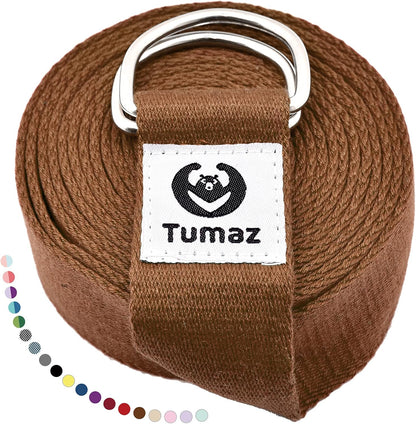 Yoga Strap for Stretching with Adjustable D-Ring, 6/8/10 ft | Adjustable D-Ring | Soft Cotton Blend | 15+ Colors | Non-Elastic Yoga Belt for Pilates Stretching & Physical Therapy
