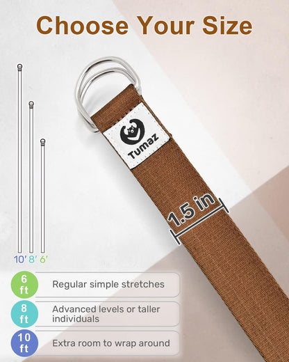 Yoga Strap for Stretching with Adjustable D-Ring, 6/8/10 ft | Adjustable D-Ring | Soft Cotton Blend | 15+ Colors | Non-Elastic Yoga Belt for Pilates Stretching & Physical Therapy