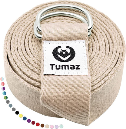 Yoga Strap for Stretching with Adjustable D-Ring, 6/8/10 ft | Adjustable D-Ring | Soft Cotton Blend | 15+ Colors | Non-Elastic Yoga Belt for Pilates Stretching & Physical Therapy