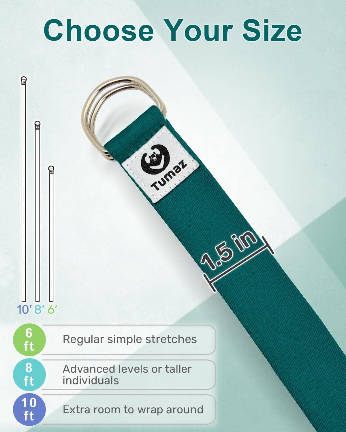 Yoga Strap for Stretching with Adjustable D-Ring, 6/8/10 ft | Adjustable D-Ring | Soft Cotton Blend | 15+ Colors | Non-Elastic Yoga Belt for Pilates Stretching & Physical Therapy
