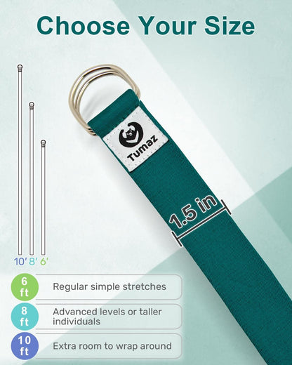 Yoga Strap for Stretching with Adjustable D-Ring, 6/8/10 ft | Adjustable D-Ring | Soft Cotton Blend | 15+ Colors | Non-Elastic Yoga Belt for Pilates Stretching & Physical Therapy