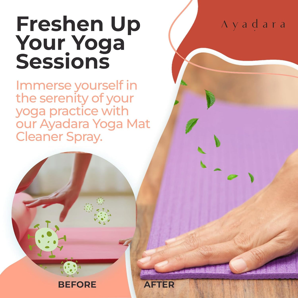 Yoga Mat Cleaner Spray, Cleaning Spray for Yoga Accessories, All Purpose Mat Spray for Gym Equipment, Workout Mat Spray With Tea Tree Oil, Yoga Mat Spray Cleaner, 1000 Sprays per Bottle 2-Pack