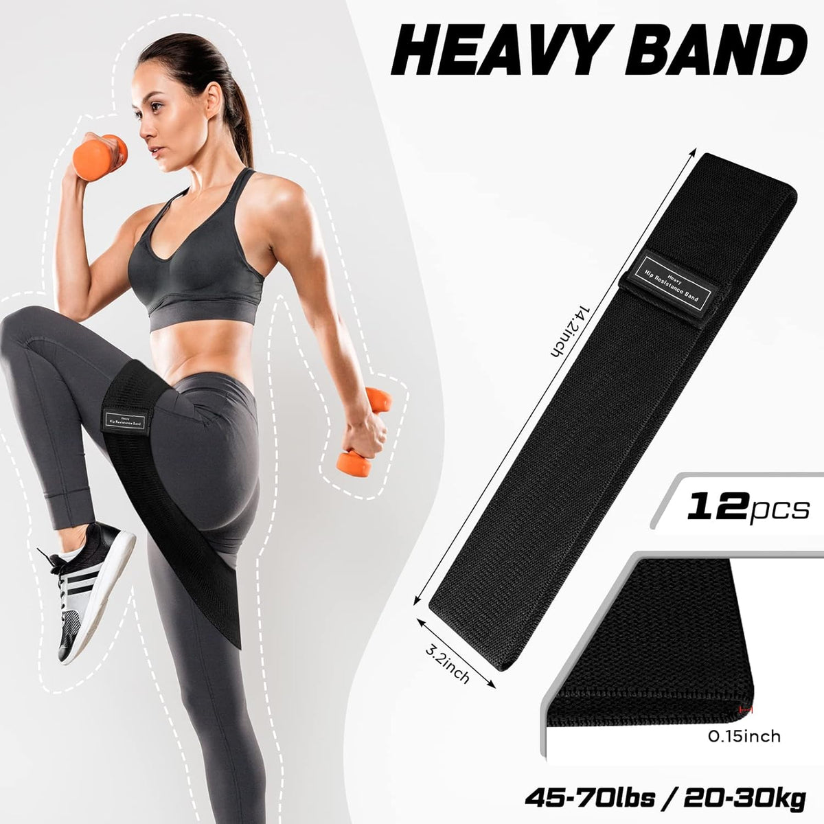 12 Pcs Fabric Resistance Bands for Working Out Non-Slip Booty Exercise Loop Bands for Women Men Glutes Hip Thigh Butt Yoga Pilates Fitness Gym, Light Medium Heavy