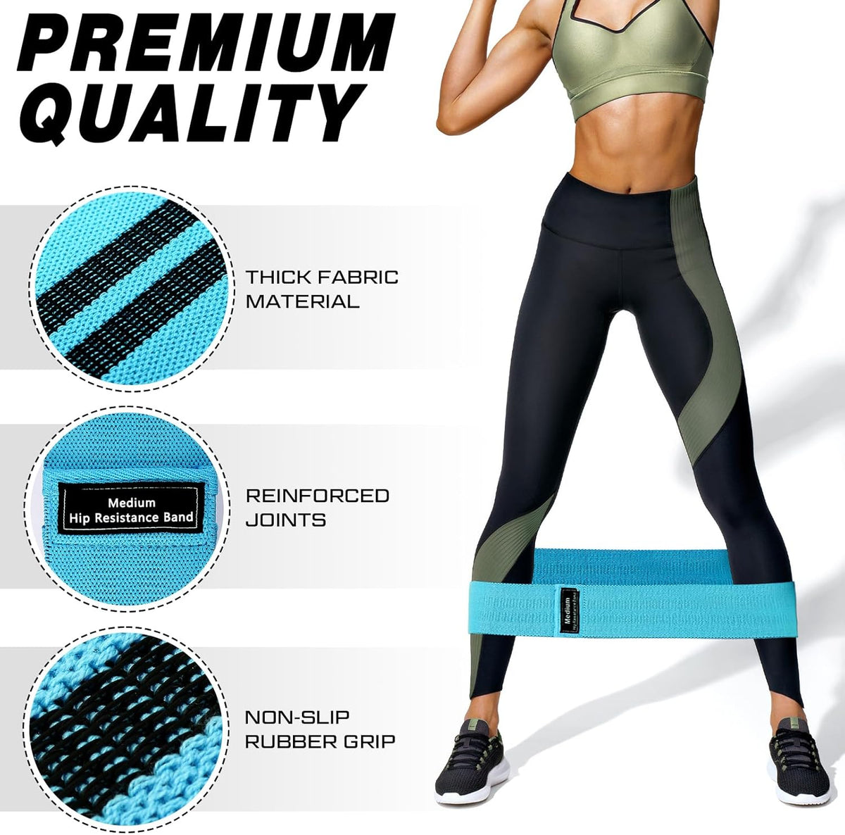 12 Pcs Fabric Resistance Bands for Working Out Non-Slip Booty Exercise Loop Bands for Women Men Glutes Hip Thigh Butt Yoga Pilates Fitness Gym, Light Medium Heavy