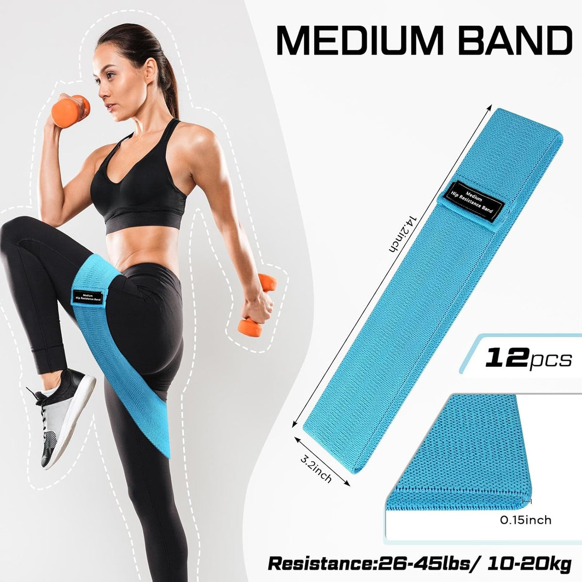 12 Pcs Fabric Resistance Bands for Working Out Non-Slip Booty Exercise Loop Bands for Women Men Glutes Hip Thigh Butt Yoga Pilates Fitness Gym, Light Medium Heavy