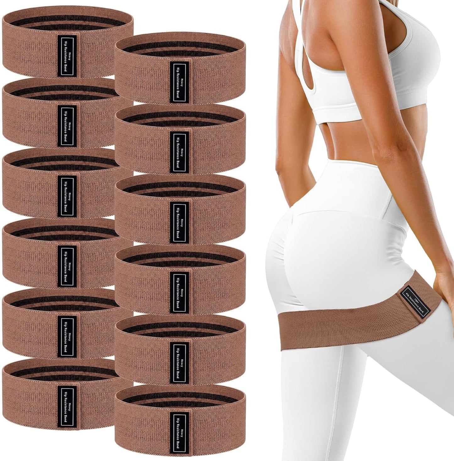12 Pcs Fabric Resistance Bands for Working Out Non-Slip Booty Exercise Loop Bands for Women Men Glutes Hip Thigh Butt Yoga Pilates Fitness Gym, Light Medium Heavy