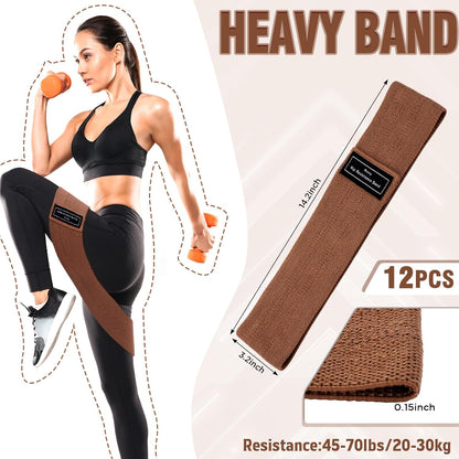 12 Pcs Fabric Resistance Bands for Working Out Non-Slip Booty Exercise Loop Bands for Women Men Glutes Hip Thigh Butt Yoga Pilates Fitness Gym, Light Medium Heavy