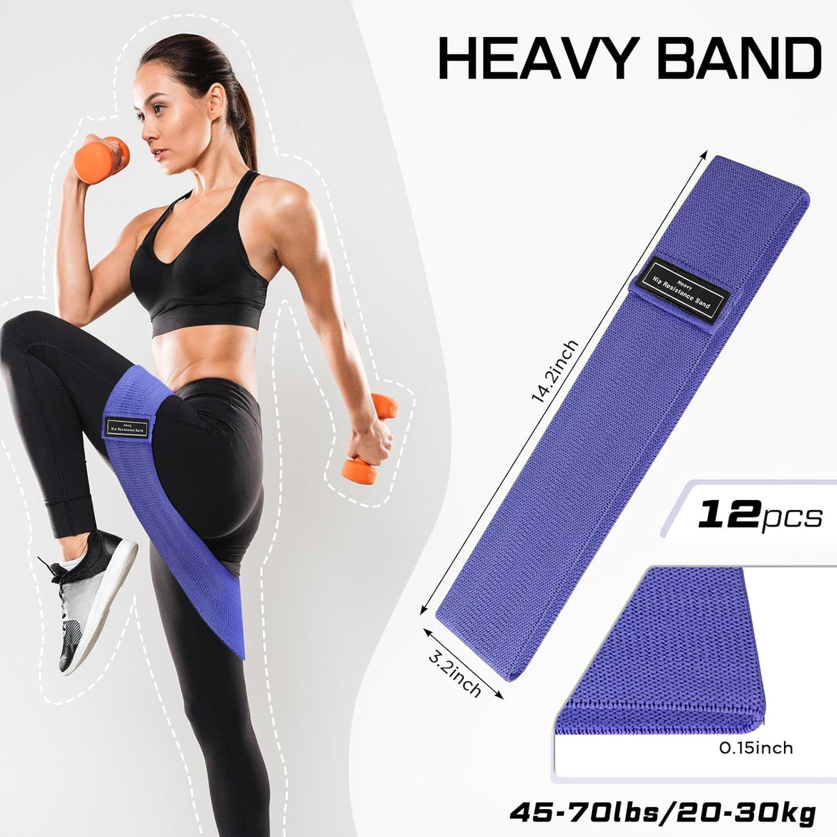 12 Pcs Fabric Resistance Bands for Working Out Non-Slip Booty Exercise Loop Bands for Women Men Glutes Hip Thigh Butt Yoga Pilates Fitness Gym, Light Medium Heavy
