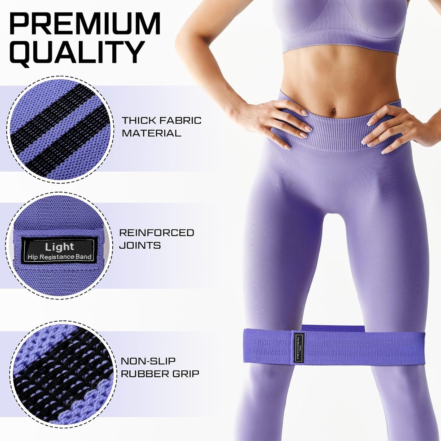 12 Pcs Fabric Resistance Bands for Working Out Non-Slip Booty Exercise Loop Bands for Women Men Glutes Hip Thigh Butt Yoga Pilates Fitness Gym, Light Medium Heavy