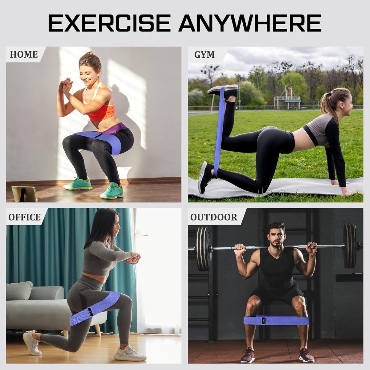 12 Pcs Fabric Resistance Bands for Working Out Non-Slip Booty Exercise Loop Bands for Women Men Glutes Hip Thigh Butt Yoga Pilates Fitness Gym, Light Medium Heavy