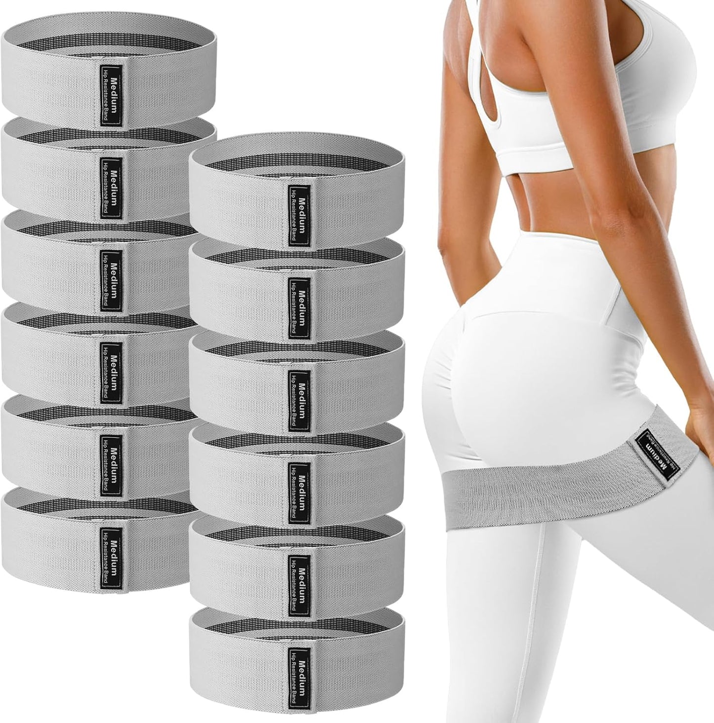 12 Pcs Fabric Resistance Bands for Working Out Non-Slip Booty Exercise Loop Bands for Women Men Glutes Hip Thigh Butt Yoga Pilates Fitness Gym, Light Medium Heavy